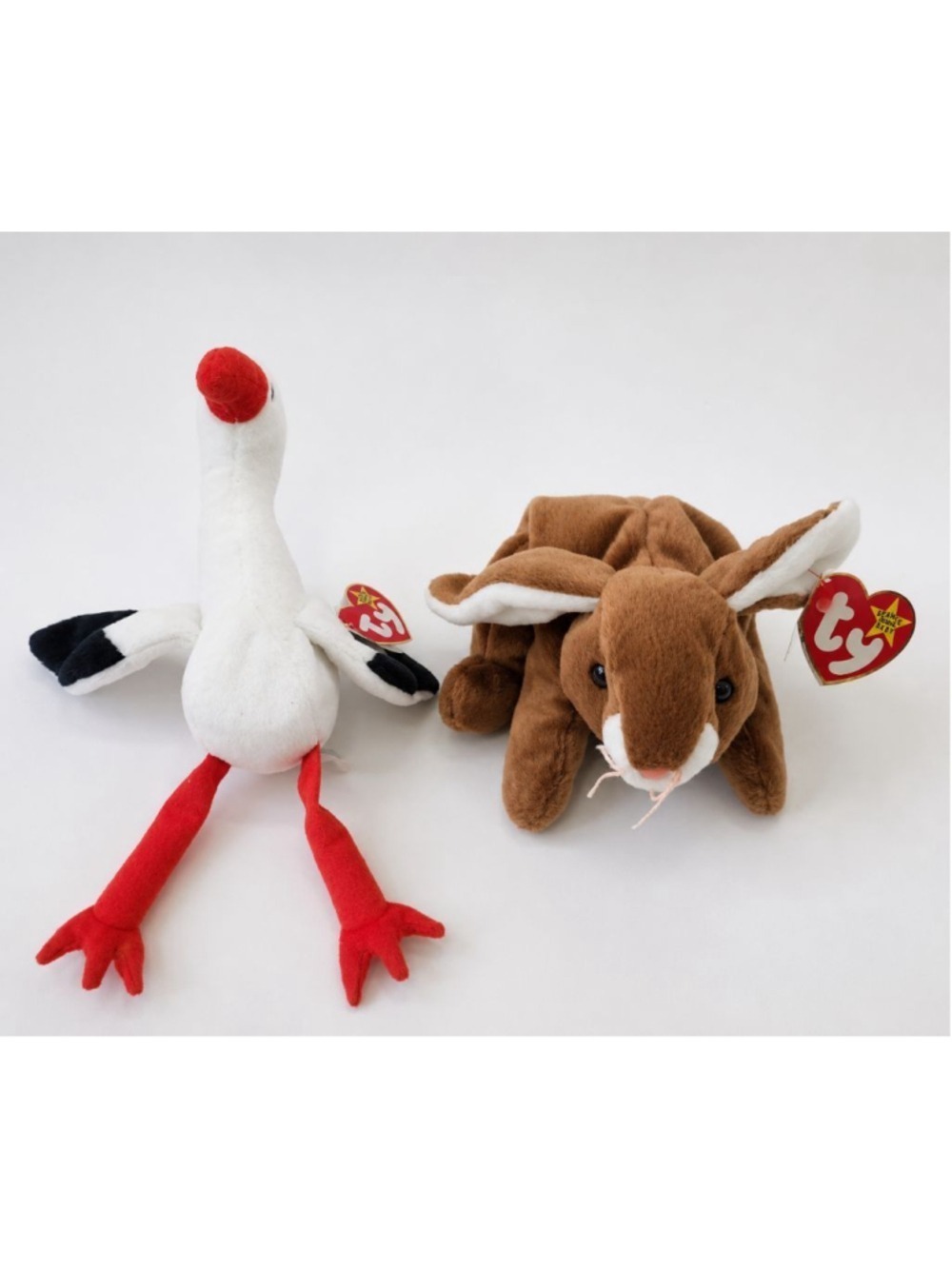 TY Beanie Babies Lot of 2 Ears Rabbit & Stiltz Stork MWMT Vintage Plush 1998